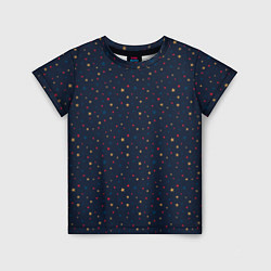 Детская футболка Золотые, красные, синие звезды на темно синем