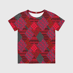 Футболка детская Красный лоскутный узор пэчворк, цвет: 3D-принт