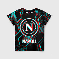 Футболка детская Napoli FC в стиле glitch на темном фоне, цвет: 3D-принт