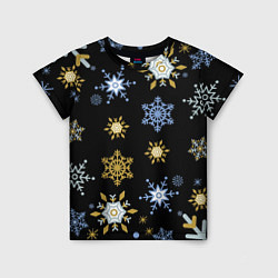 Детская футболка Новый год снежинки на чёрном фоне