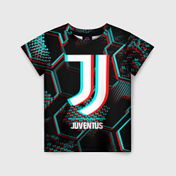 Детская футболка Juventus FC в стиле glitch на темном фоне