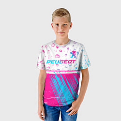 Футболка детская Peugeot neon gradient style: символ сверху, цвет: 3D-принт — фото 2