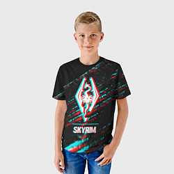 Футболка детская Skyrim в стиле glitch и баги графики на темном фон, цвет: 3D-принт — фото 2