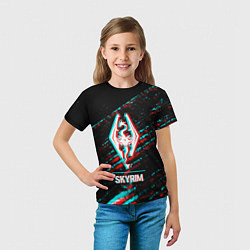 Футболка детская Skyrim в стиле glitch и баги графики на темном фон, цвет: 3D-принт — фото 2