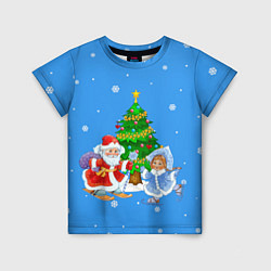 Детская футболка Дед Мороз, Снегурочка и елка