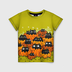 Детская футболка Хэллоуин - коты в тыквах