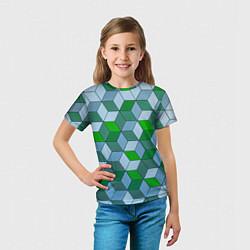 Футболка детская Зелёные и серые абстрактные кубы с оптической иллю, цвет: 3D-принт — фото 2