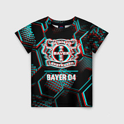 Детская футболка Bayer 04 FC в стиле glitch на темном фоне