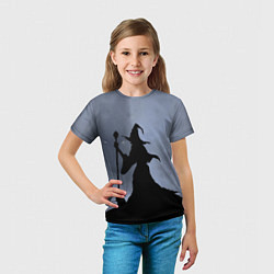 Футболка детская Halloween - силуэт ведьмы с котом, цвет: 3D-принт — фото 2