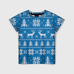 Детская футболка Рождественский синий свитер с оленями