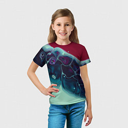 Футболка детская Вода и краски - синие и красные, цвет: 3D-принт — фото 2