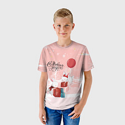 Футболка детская Зайчики упаковывают подарки к новому году, цвет: 3D-принт — фото 2