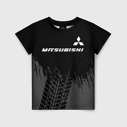 Детская футболка Mitsubishi speed на темном фоне со следами шин: си