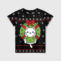 Детская футболка Рождественский венок с котиком