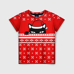 Детская футболка Выглядывающий котик - красный свитер