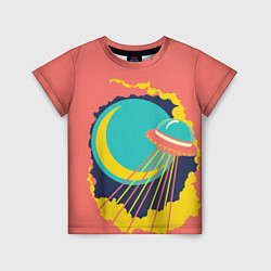 Детская футболка Летающая тарелка в небе ретро футуризм