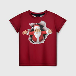 Детская футболка Дед Мороз вылезает из стены