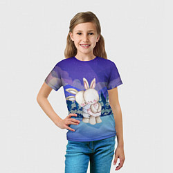 Футболка детская Зайчики обнимаются - новый год, цвет: 3D-принт — фото 2