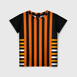 Детская футболка Полосатый узор в красных оранжевых тонах на черном