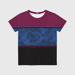 Футболка детская Бордовый, синий мраморный и черный полосы, цвет: 3D-принт