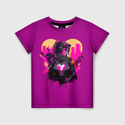 Детская футболка Девушка на фоне сердца, неоновый стиль