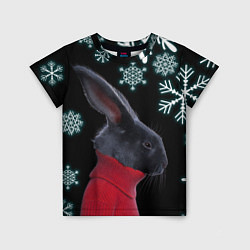 Детская футболка Зимний кролик в свитере