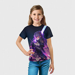 Футболка детская Cyber girl in purple light, цвет: 3D-принт — фото 2
