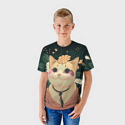 Футболка детская Смущённый мемный котик, цвет: 3D-принт — фото 2
