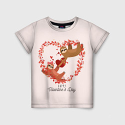 Детская футболка Милая пара ленивцев в день святого валентина