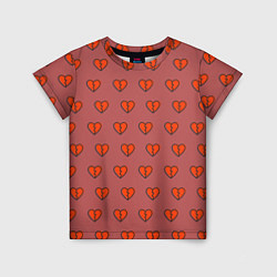 Детская футболка Разбитые сердца на бордовом фоне