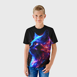Футболка детская Неоновый котёнок, цвет: 3D-принт — фото 2