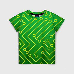 Детская футболка Технический зелёный паттерн с жёлтыми лучами