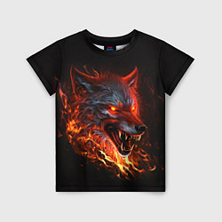 Детская футболка Огненный злой волк с красными глазами