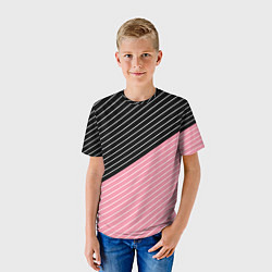 Футболка детская Узор в черную и розовую полоску, цвет: 3D-принт — фото 2