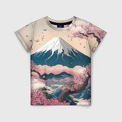 Детская футболка Японский пейзаж: цветение сакуры у горы Фудзияма