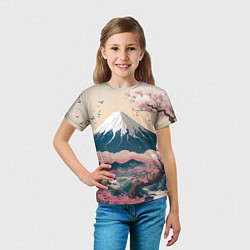 Футболка детская Японский пейзаж: цветение сакуры у горы Фудзияма, цвет: 3D-принт — фото 2