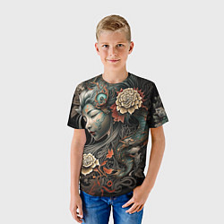 Футболка детская Японская девушка Irezumi, цвет: 3D-принт — фото 2