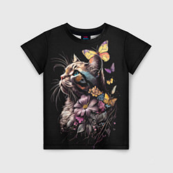 Детская футболка Голубоглазый кот в цветах