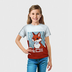 Футболка детская Пиксельная лиса с надписью fox, цвет: 3D-принт — фото 2