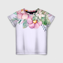 Детская футболка Пастельные цветы акварелью - наверху