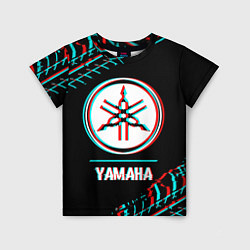 Детская футболка Значок Yamaha в стиле glitch на темном фоне