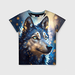 Детская футболка Волк на синем фоне