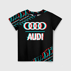 Футболка детская Значок Audi в стиле glitch на темном фоне, цвет: 3D-принт