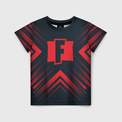 Детская футболка Красный символ Fortnite на темном фоне со стрелкам