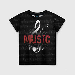 Детская футболка Музыка на фоне нот и скрипичного ключа