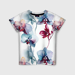 Детская футболка Голубая орхидея акварель - паттерн