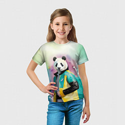 Футболка детская Прикольный панда в модной куртке, цвет: 3D-принт — фото 2