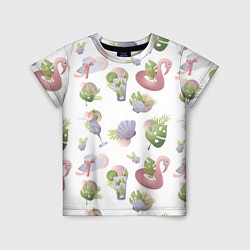 Детская футболка Пляжный паттерн с коктейлями и фламинго