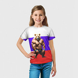 Футболка детская Накаченный медведь на Российском флаге, цвет: 3D-принт — фото 2