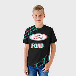 Футболка детская Значок Ford в стиле glitch на темном фоне, цвет: 3D-принт — фото 2